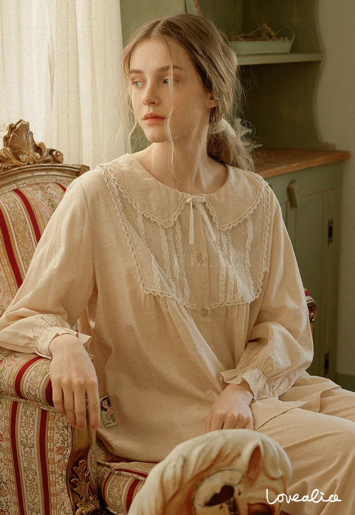 (여성) 브리즈 면레이온 긴팔상하 잠옷 홈웨어