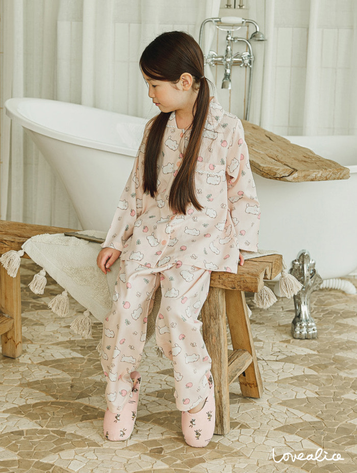 (여아동) 몽글몽글 모달 카라 긴팔상하 여아잠옷 핑크