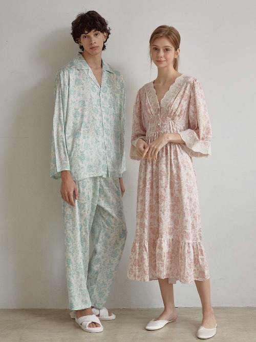 (커플) 루블린 샤머즈 7부소매 원피스 커플잠옷