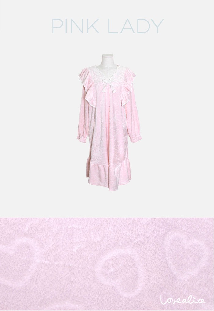 (여성) 핑크레이디 엠보극세사 긴팔 원피스잠옷 핑크