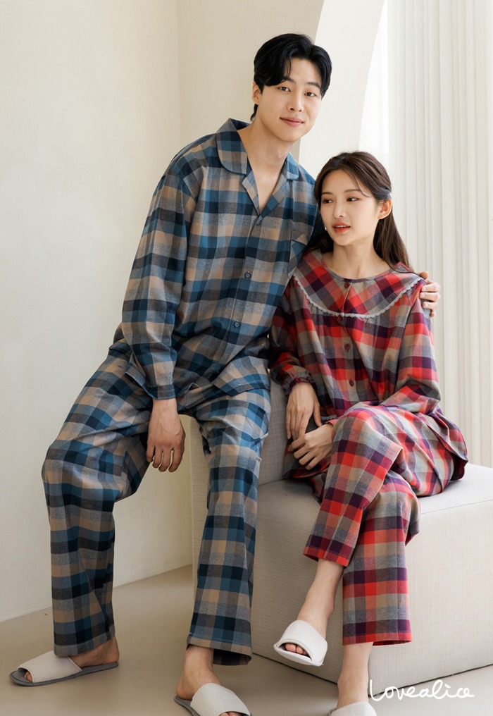 (커플) 뉴코지3 선염기모 라운드 긴팔상하 커플잠옷