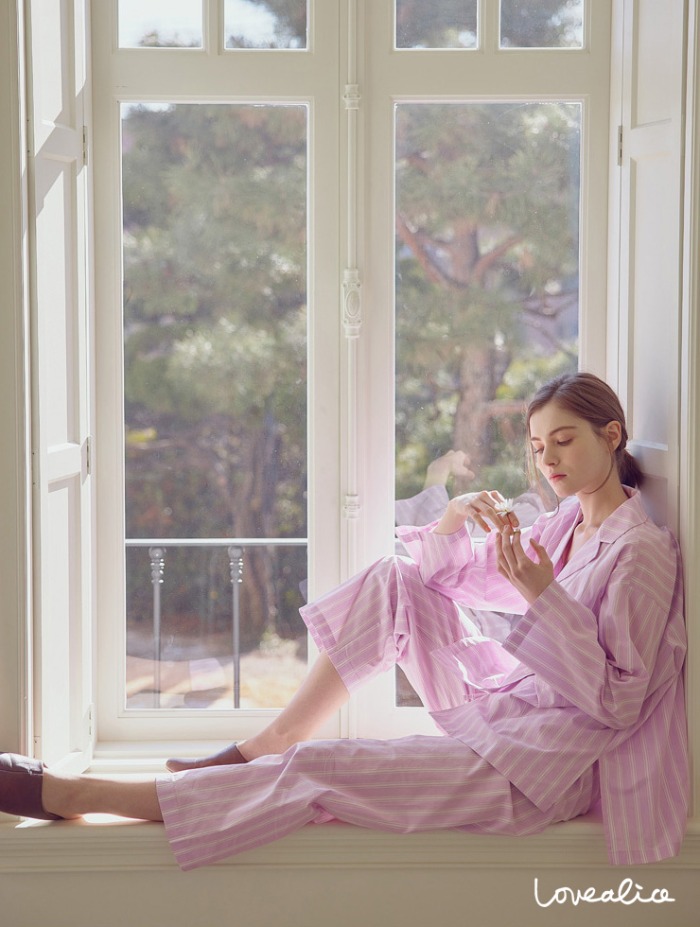 (여성) 페노미노 순면 카라 긴팔상하 잠옷 핑크 (60수)
