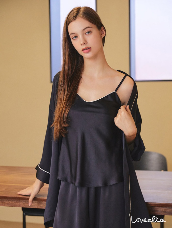 (여성) 모던블랙 샤머즈 민소매상하 가운 3pcs 잠옷