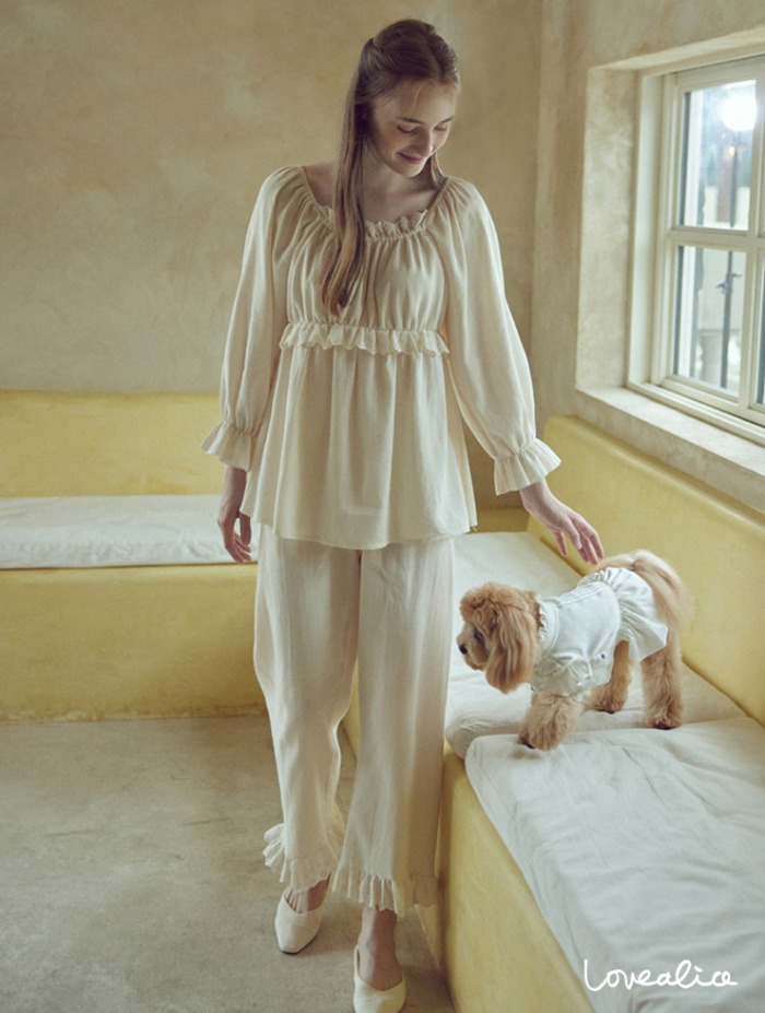(여성) 릴리안 바이오가공 면 긴팔상하 잠옷 크림