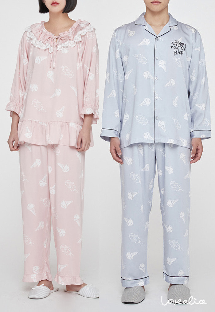 (sale/커플) 크리미 텐셀 라운드 7부소매 상하 커플잠옷