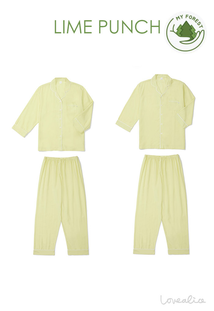 (커플) 라임펀치 텐셀 8부소매 페어상하 커플잠옷