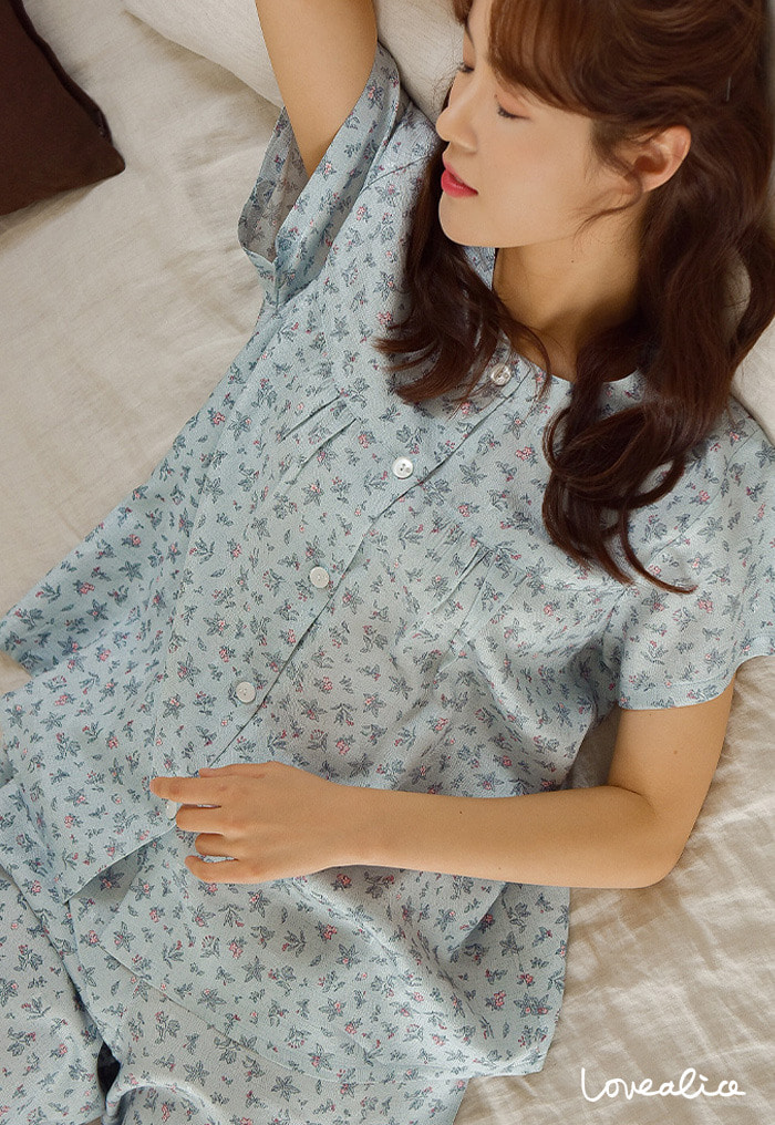 (5월중순발송 입고지연/커플) 핑크블로썸 풍기인견 반팔상하 커플잠옷