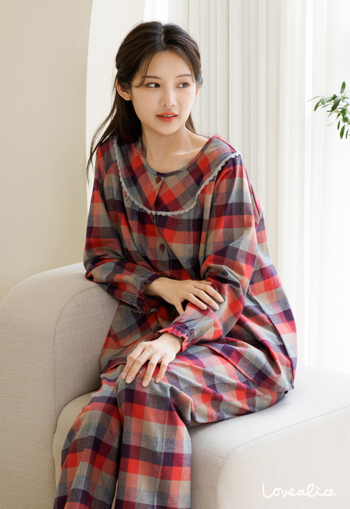 (여성) 뉴코지3 선염기모 라운드 긴팔상하 잠옷