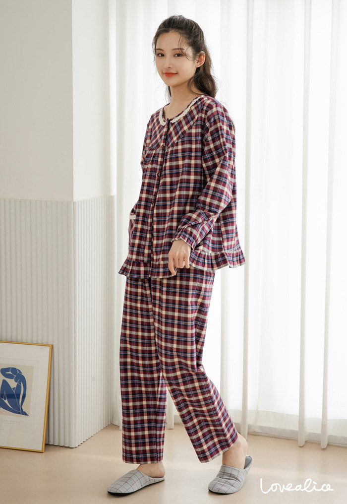 (여성) 뉴코지5 선염기모 라운드 긴팔상하 잠옷