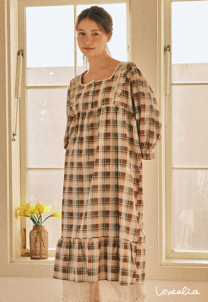 (여성) 레몬드 면레이온 7부소매 원피스 잠옷 (40수)