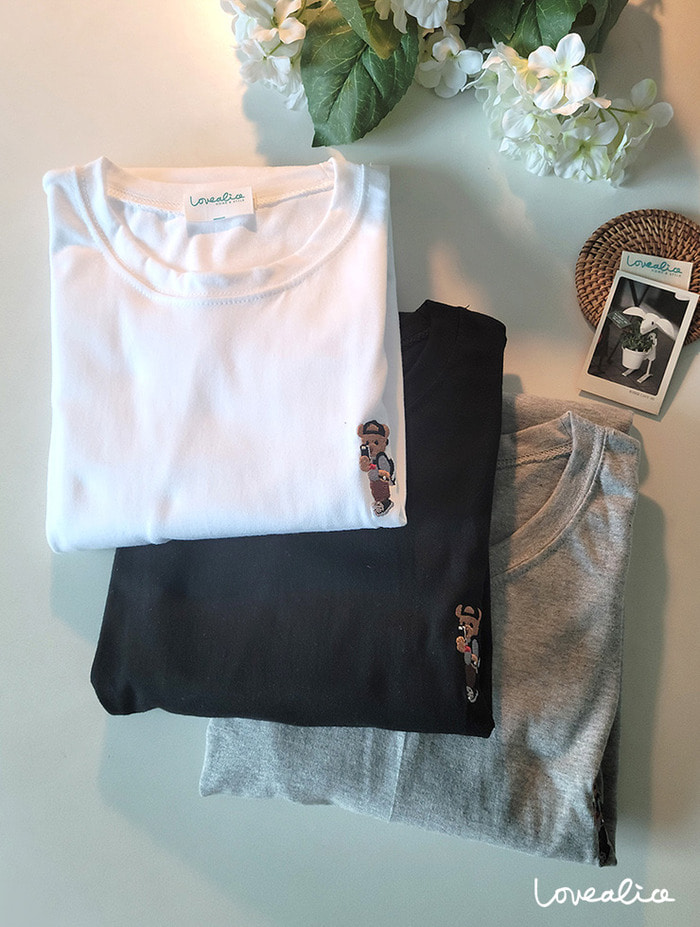 (여성) 곰자수 면 반팔 티셔츠 레이어드티 홈웨어 3C