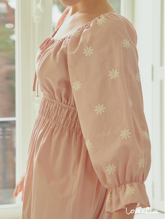 (여성) 그레이스 고밀도면 긴팔원피스 잠옷 핑크 (60수)
