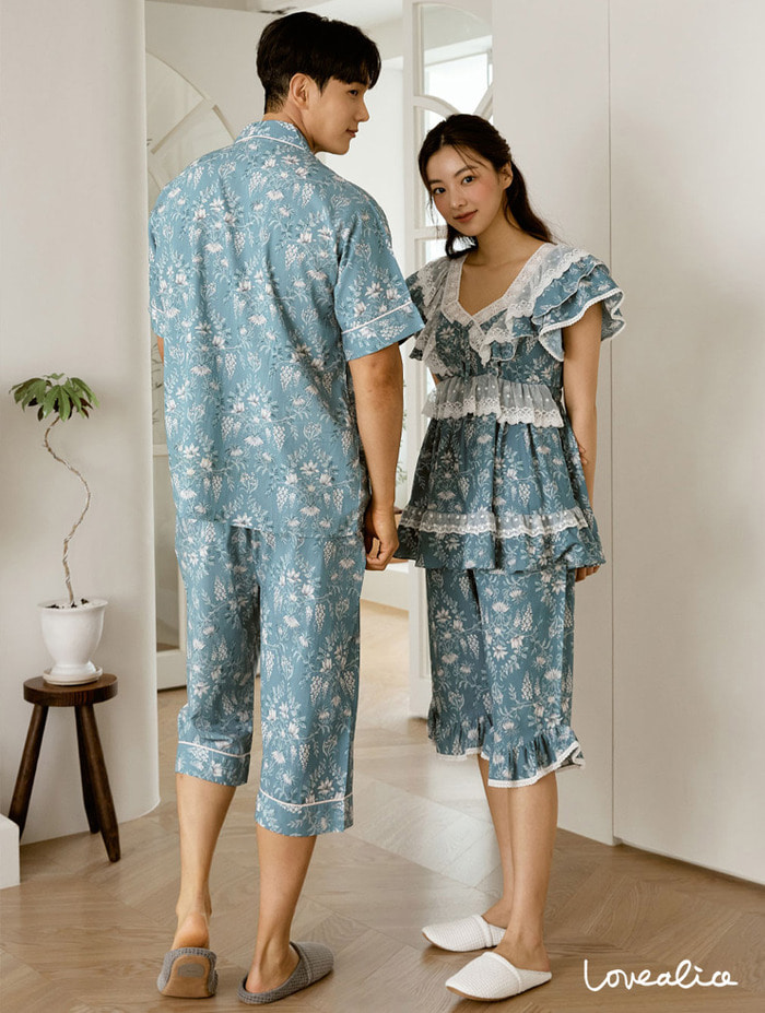 (커플) 나폴리나 면레이온 반팔상하 커플잠옷