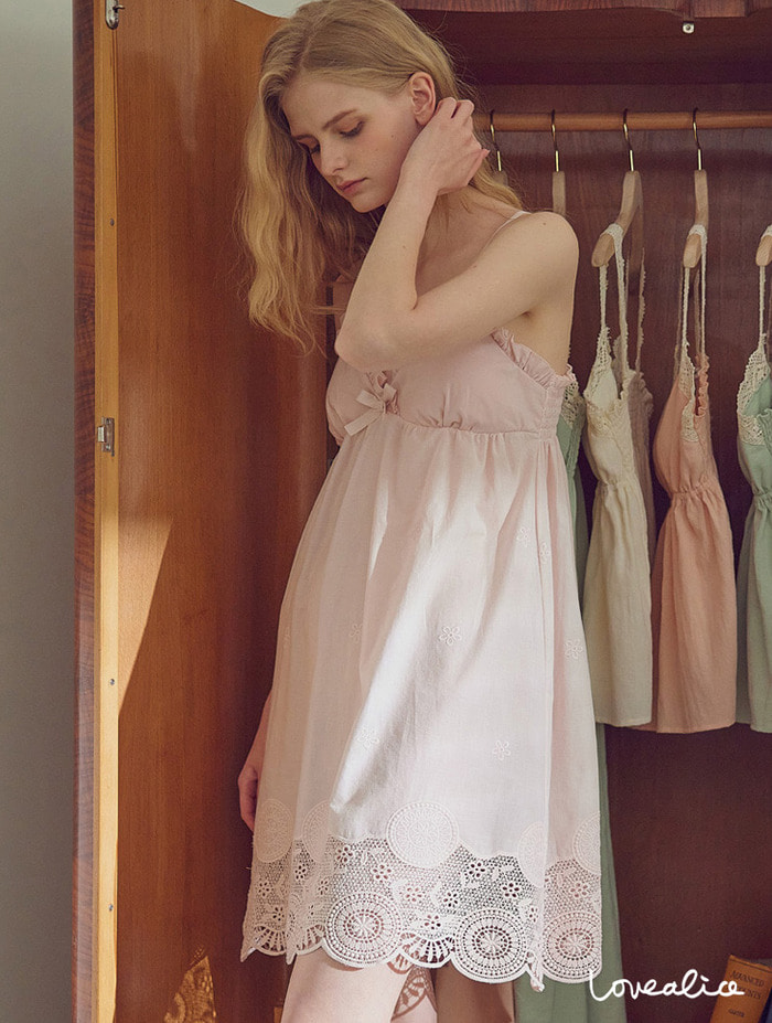 (여성) 모니카 패드내장 민소매원피스 잠옷 핑크
