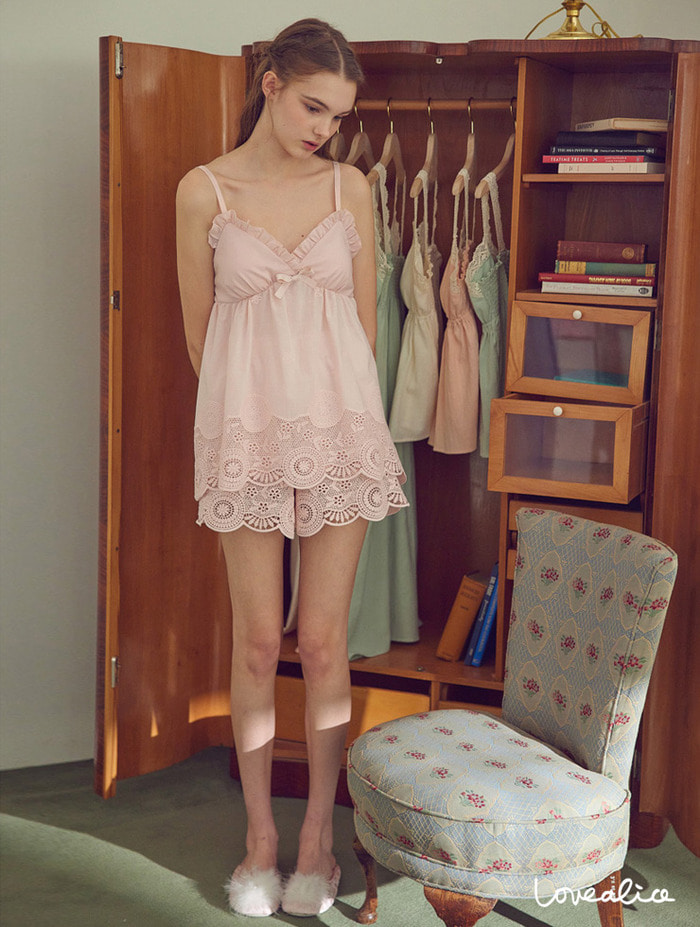 (여성) 모니카 패드내장 민소매상하 잠옷 핑크