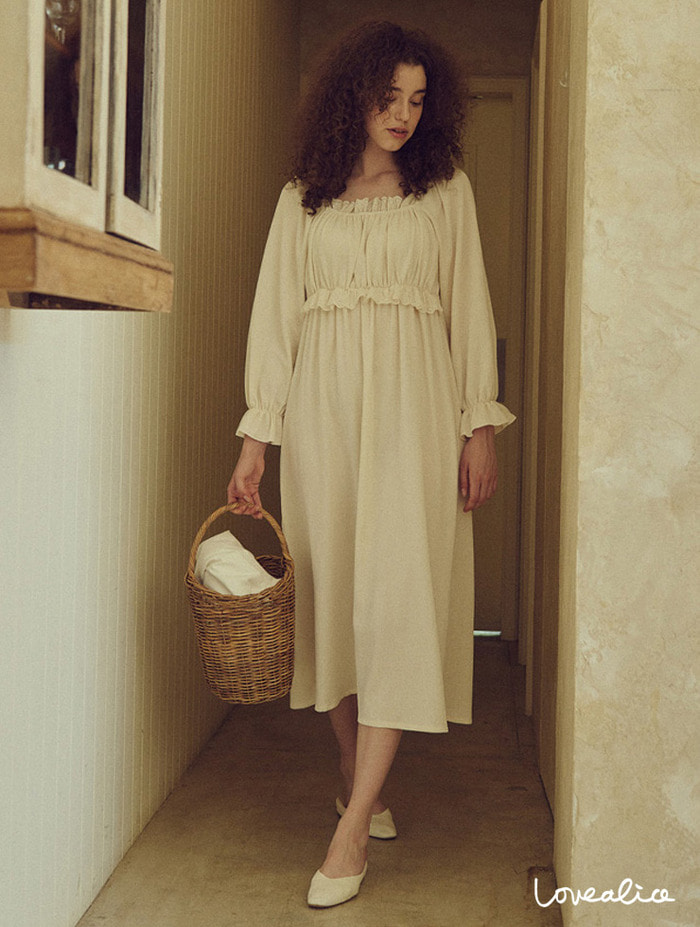 (여성) 릴리안 바이오가공 면 긴팔원피스잠옷 크림