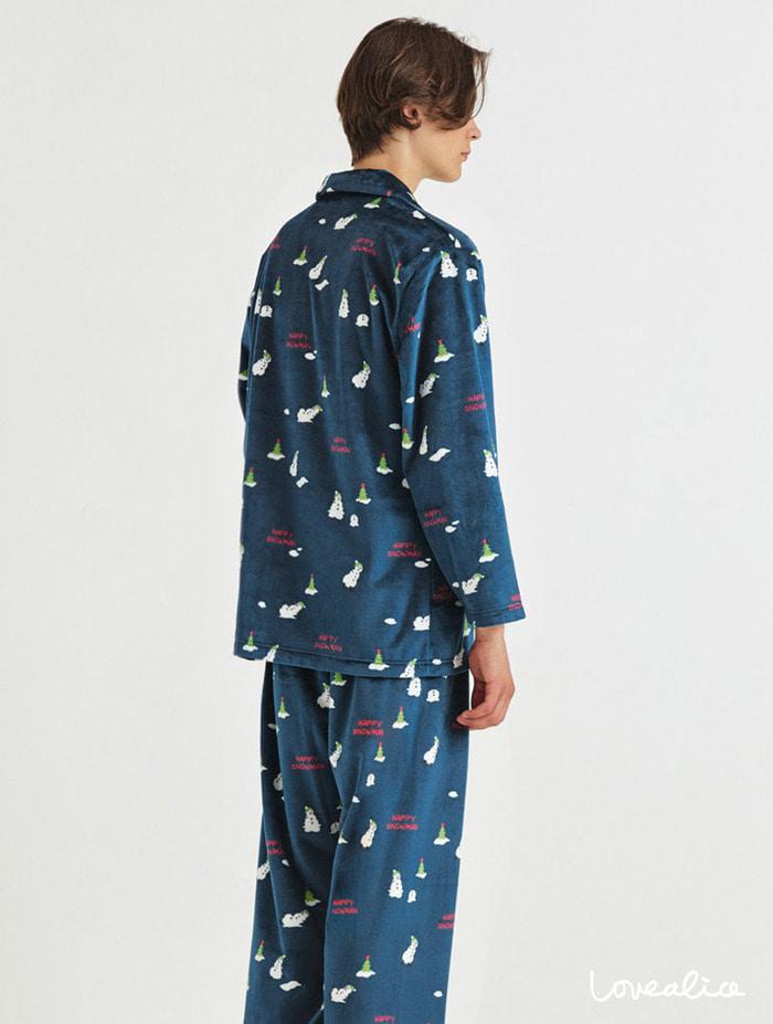 (남성) 스노우맨 양면극세사 수면 긴팔상하 잠옷