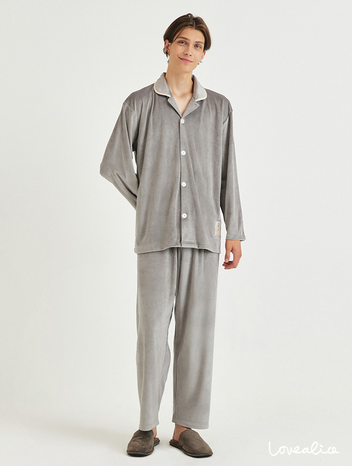 (커플) 윈터타임 스판극세사 수면 카라긴팔상하 커플잠옷