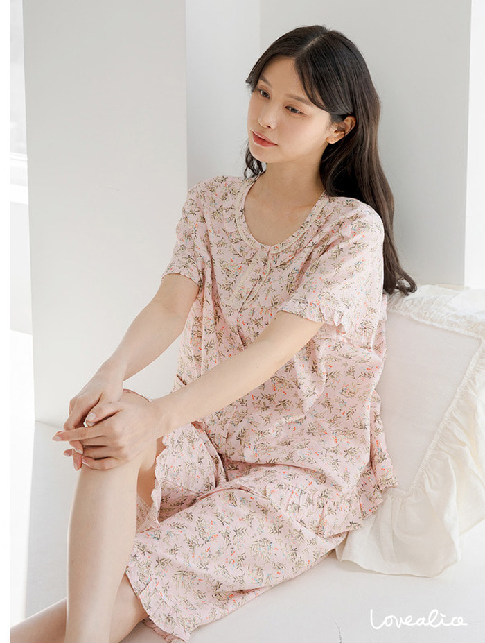 (여성) 베니프 면레이온 반팔상하 잠옷  핑크