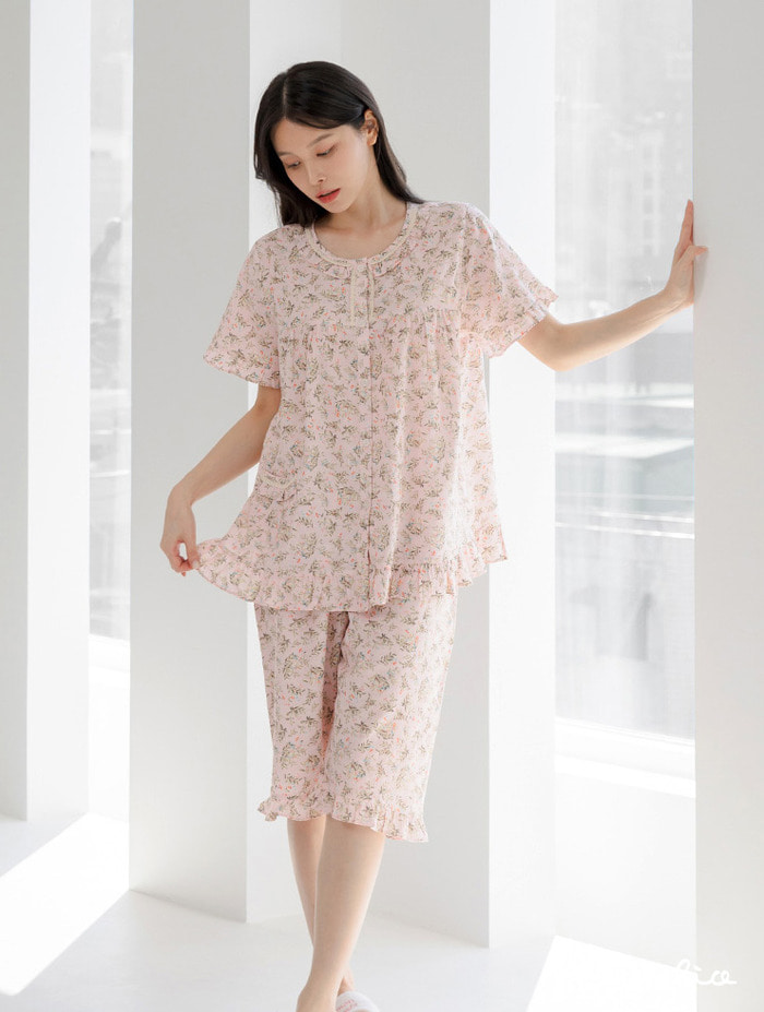 (여성) 베니프 면레이온 반팔상하 잠옷  핑크