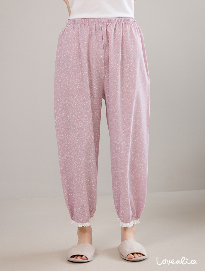 (여성) 페이즐리 바이오워싱면 9부바지 잠옷 핑크,민트