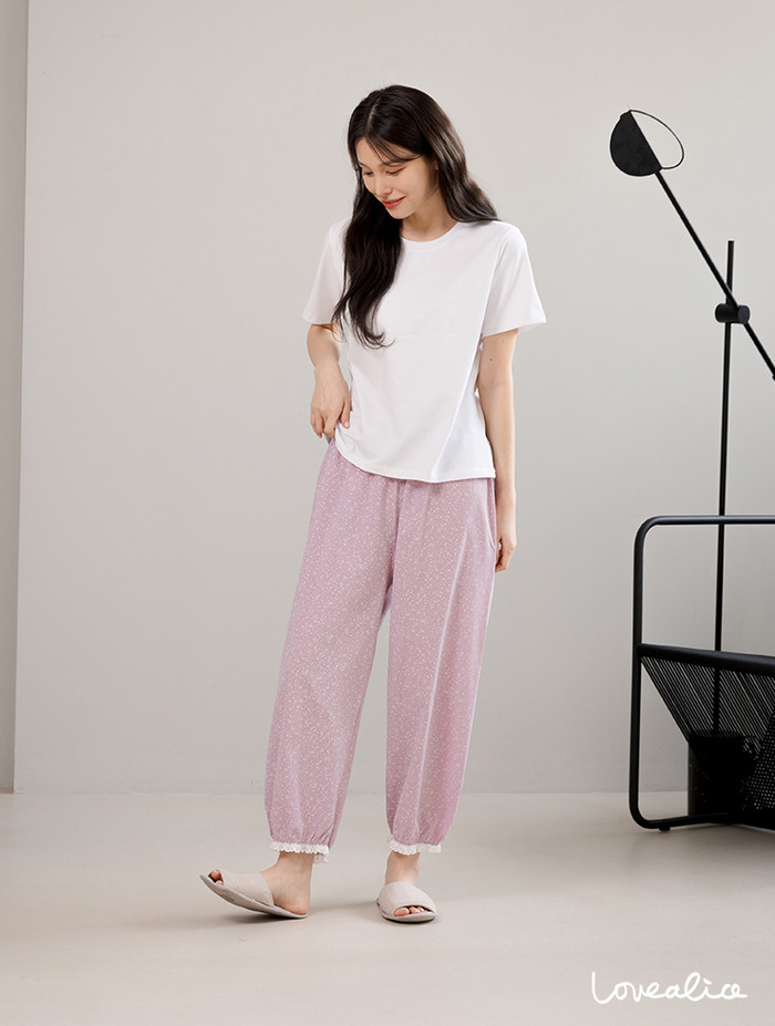 (여성) 페이즐리 바이오워싱면 9부바지 잠옷 핑크,민트