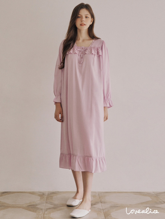 (여성) 러버블 프로비스코스 긴팔원피스 잠옷 핑크