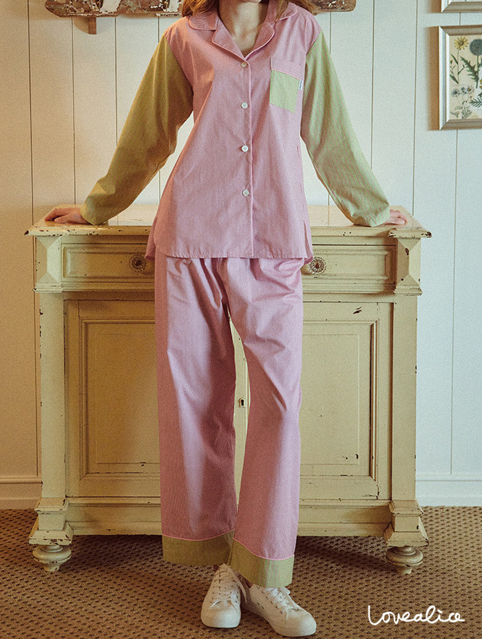 (여성) 디바인st 카라 긴팔 상하잠옷 핑크