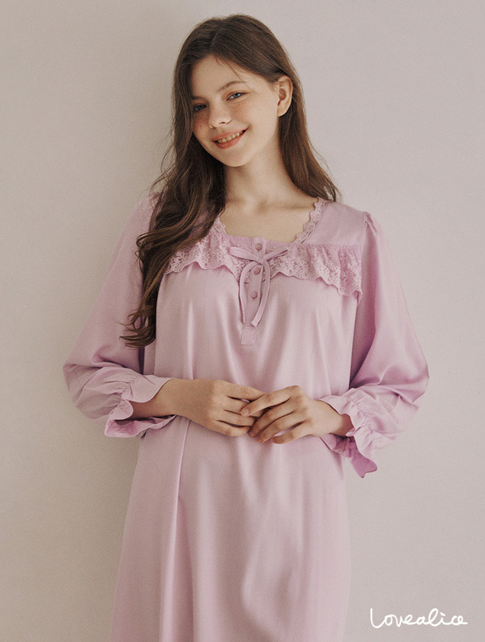 (여성) 러버블 프로비스코스 긴팔원피스 잠옷 핑크