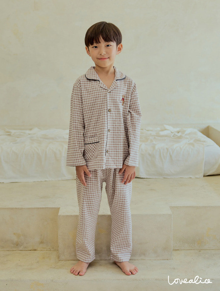 (공용) 밀키베어 면레이온 카라 긴팔상하 아동잠옷