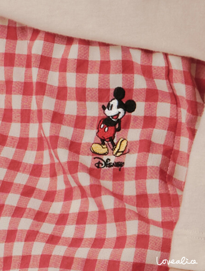 (공용) 디즈니 깅엄 면혼방 9부바지 잠옷 레드