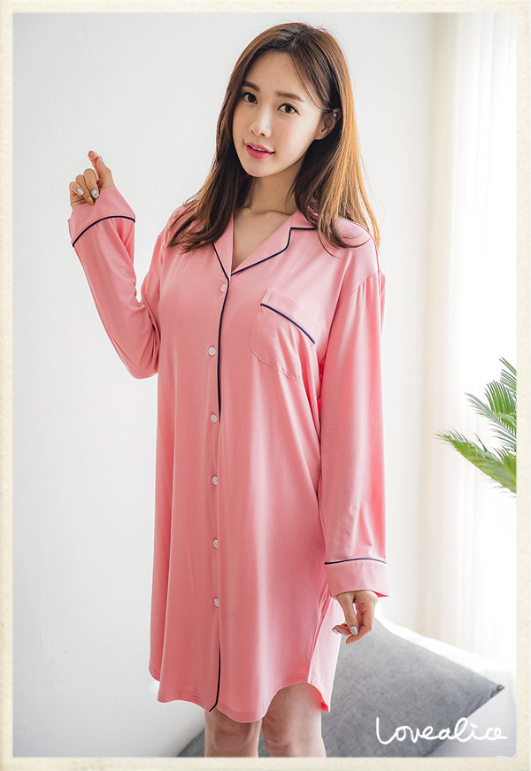 (여성) 도브모달 롱셔츠 원피스 여자잠옷 핑크