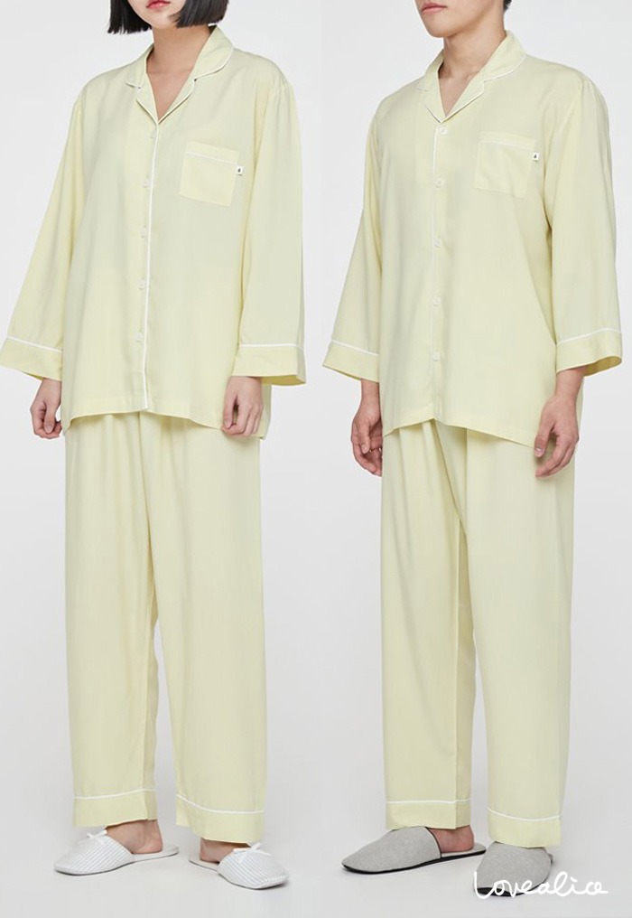 (커플) 라임펀치 텐셀 8부소매 페어상하 커플잠옷