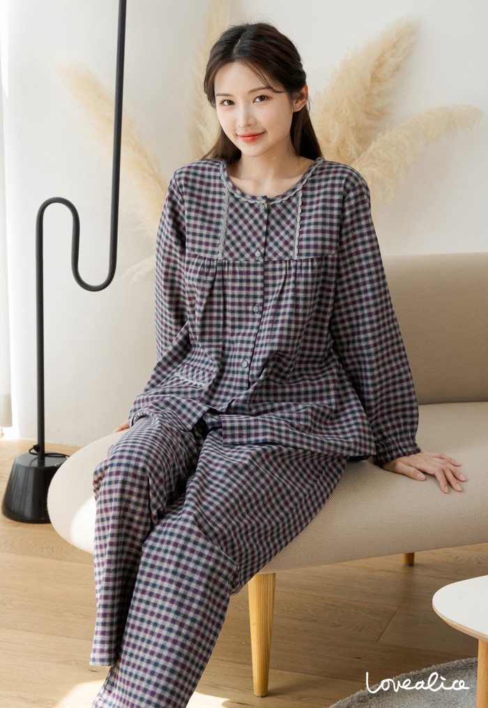 (여성) 뉴코지4 선염기모 라운드 긴팔상하 잠옷