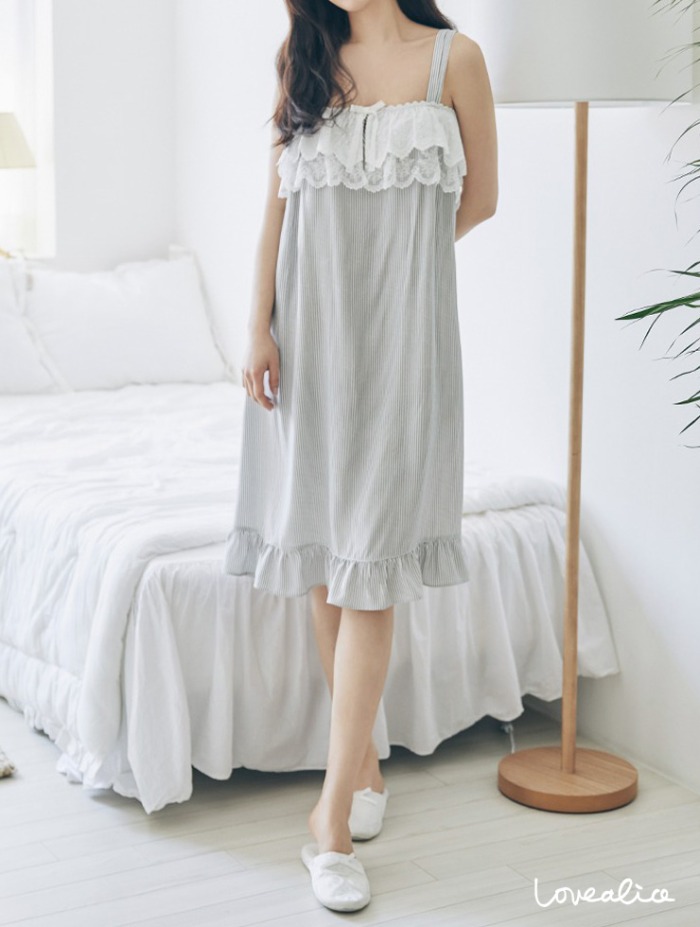 (여성) 트위스트 인견레이온 민소매원피스 잠옷