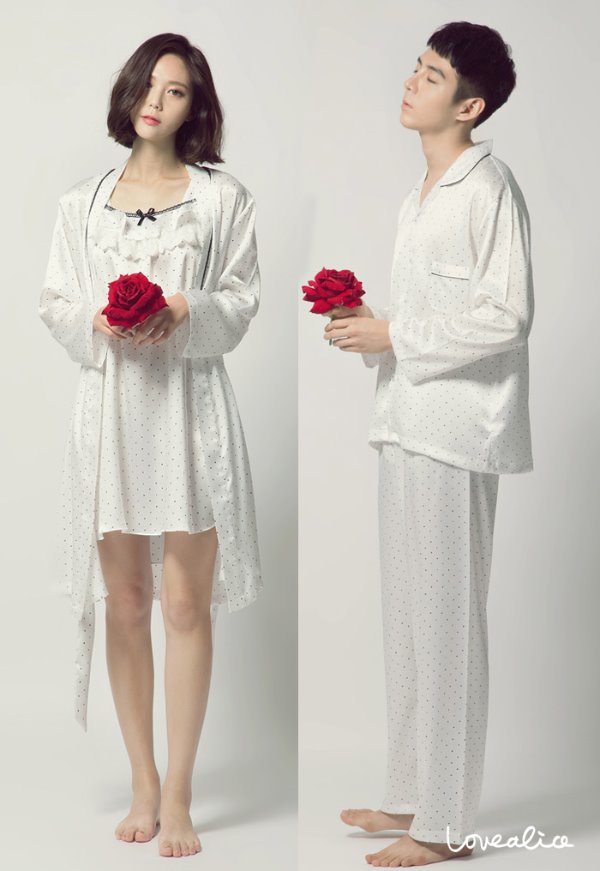 (커플) 몽쉐리 긴소매 앙상블 신혼커플잠옷