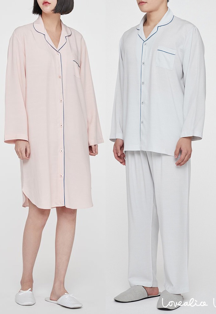 (커플) 테스 텐셀 긴소매 페어 원피스 커플홈웨어잠옷