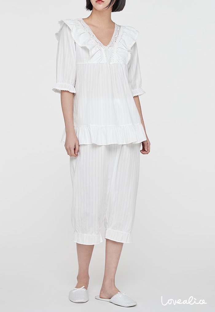 (여성) 델빈 면자가드 5부소매 반바지상하홈웨어 잠옷