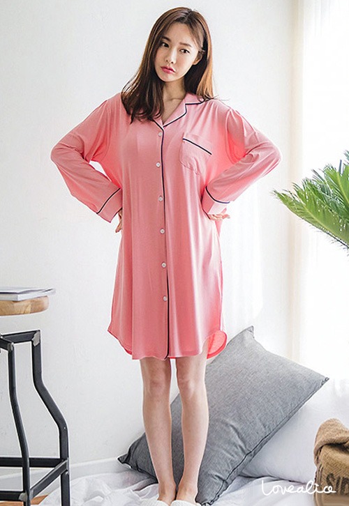 (여성) 도브모달 롱셔츠 원피스 여자잠옷 핑크