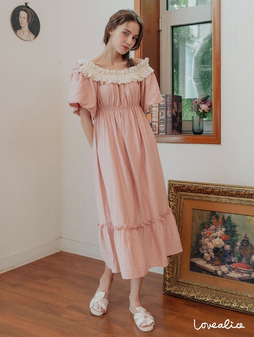 (여성) 롤라 레이온혼방 오프숄더 반팔원피스 옷 핑크